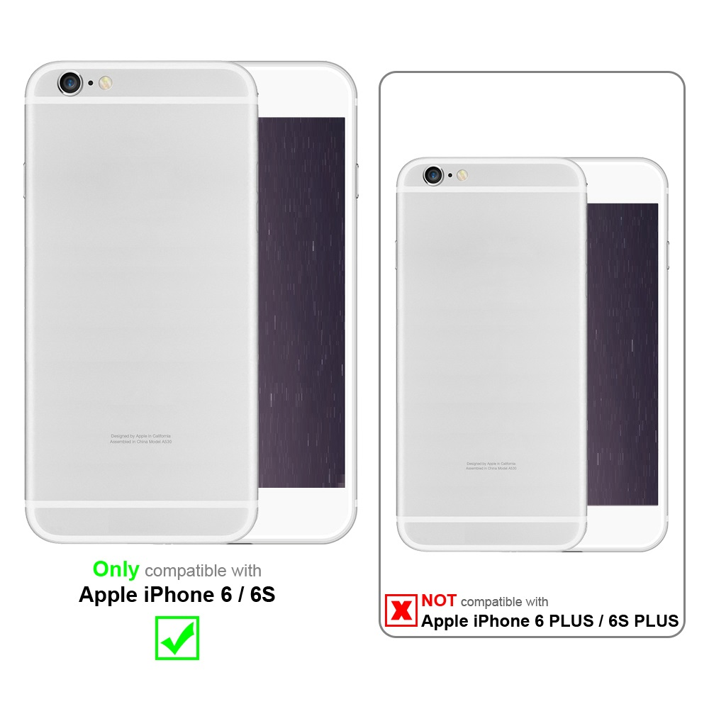 Ein Vergleich von zwei Telefonen und ihren Hüllen, der die Kompatibilität mit Apple iPhone 6 / 6S zeigt.