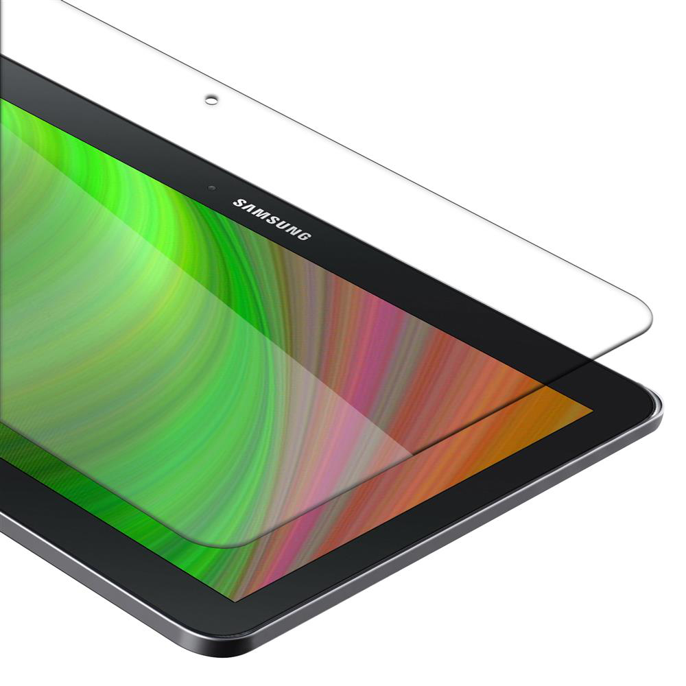 Protezione schermo per tablet su un tablet nero. Sfondo bianco.