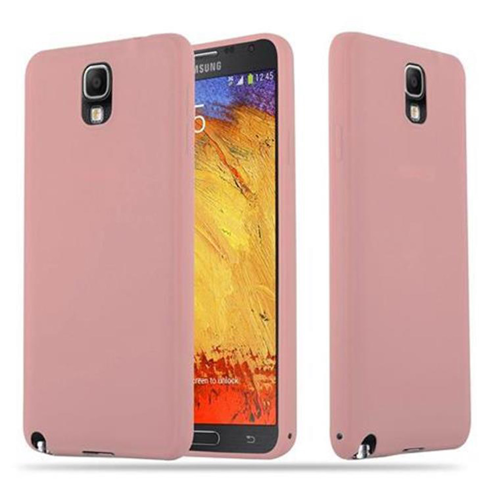 Tres fundas de teléfono rosas. El del centro muestra una pantalla con la hora 12:45. Las otras están cerradas.
