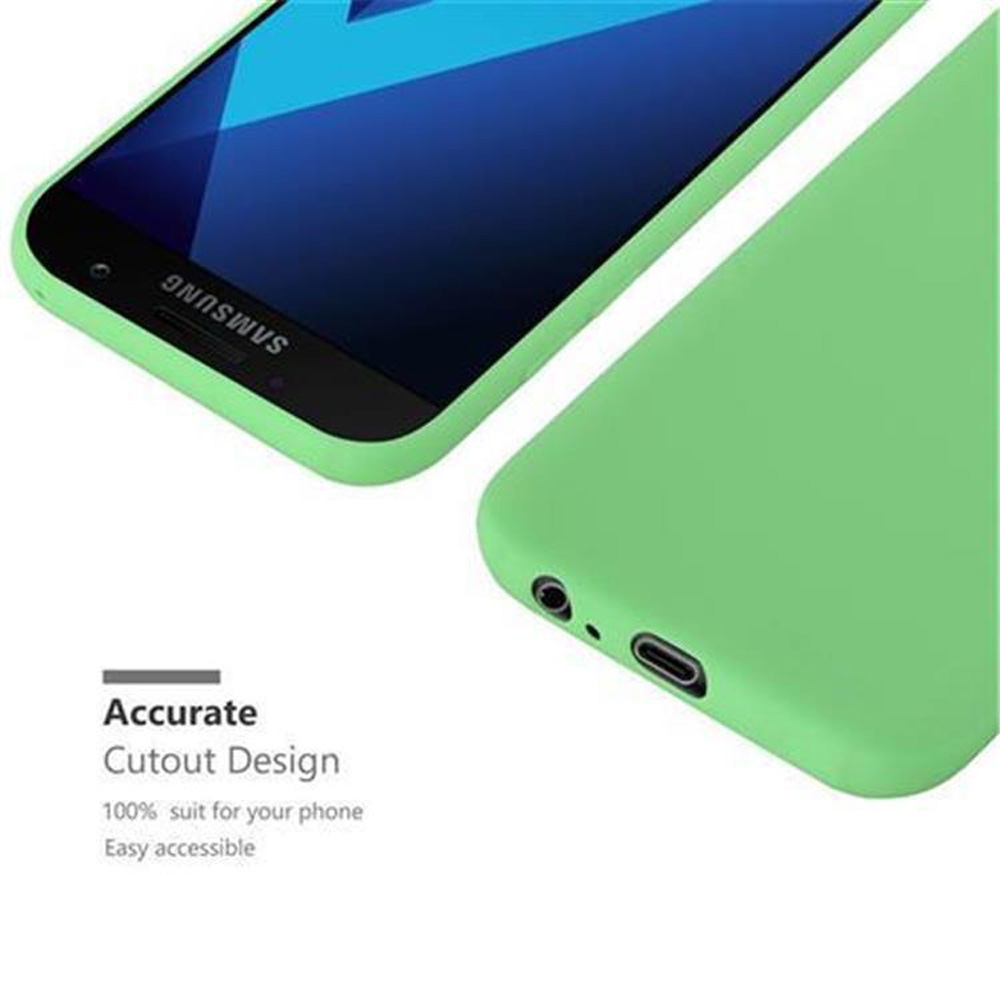 Grüne Handyhülle mit einem Telefon, das das Samsung-Logo anzeigt.