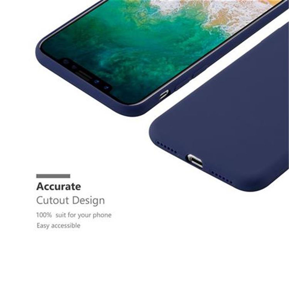 Zwei blaue Handyhüllen, eine auf einem Telefon und die andere daneben. Das Telefon befindet sich oben links.