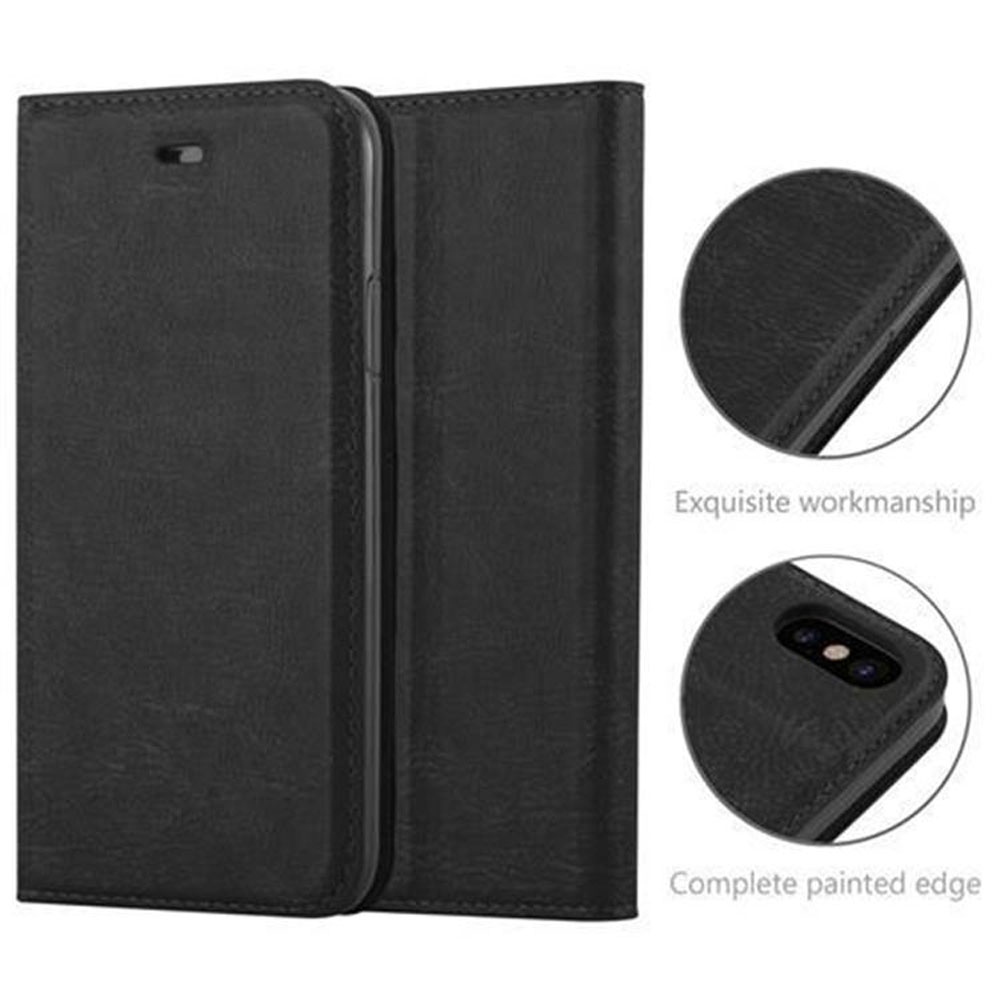 Schwarze Handyhülle, geöffnet, um die inneren Details und das Design zu zeigen.