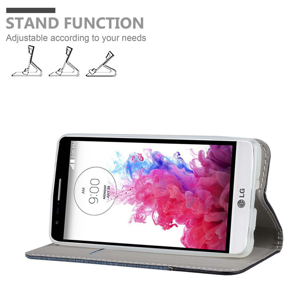 Teléfono en una funda con soporte. Pantalla del teléfono muestra imagen abstracta colorida.