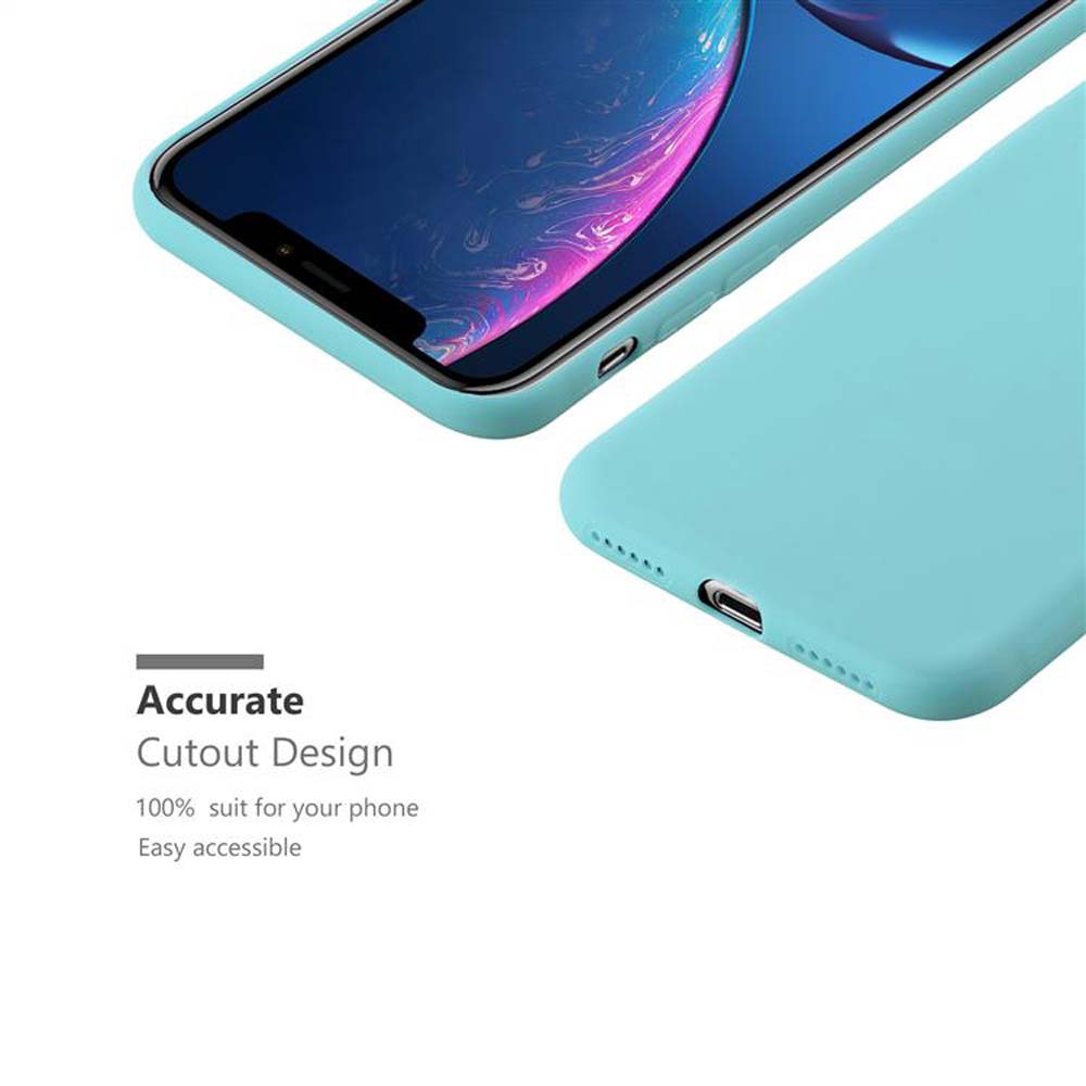 Custodia blu per telefono, primo piano. Un telefono all'interno della custodia è visibile. La custodia ha ritagli per pulsanti e porte.