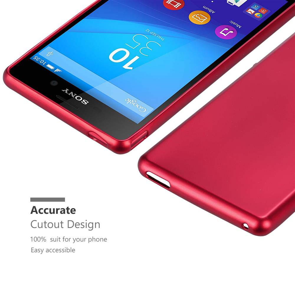 Un telefono e una custodia rossi con un display che mostra app e testo sul telefono.