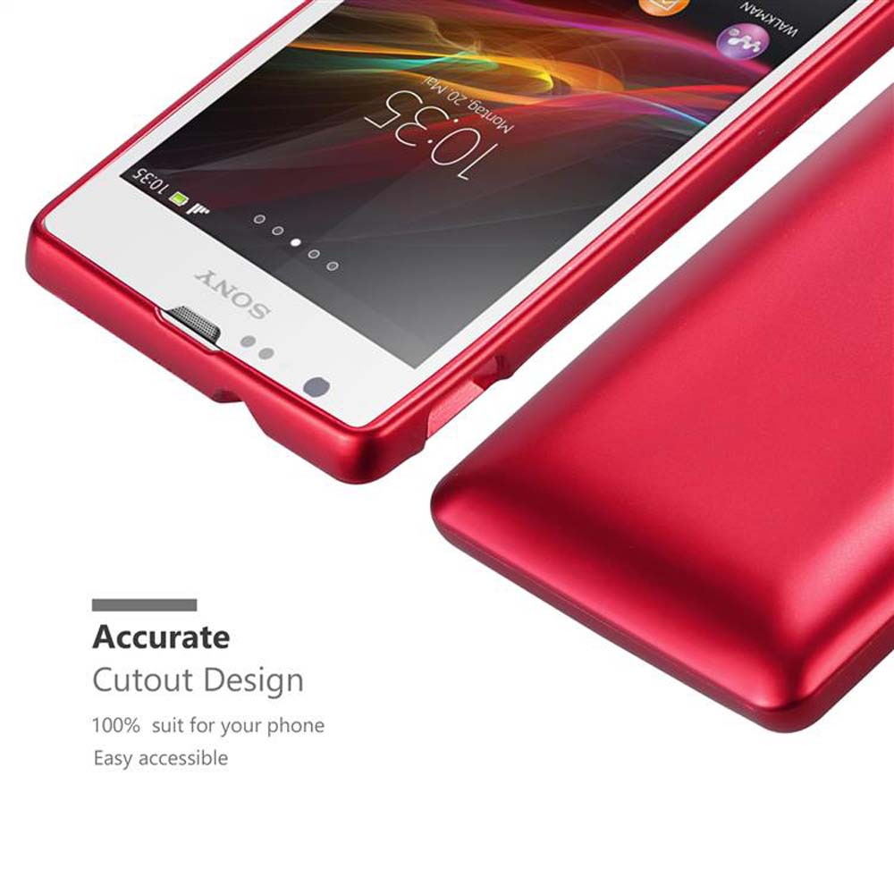 Funda de teléfono roja con un teléfono dentro. Diseño de recorte preciso para el modelo de teléfono.