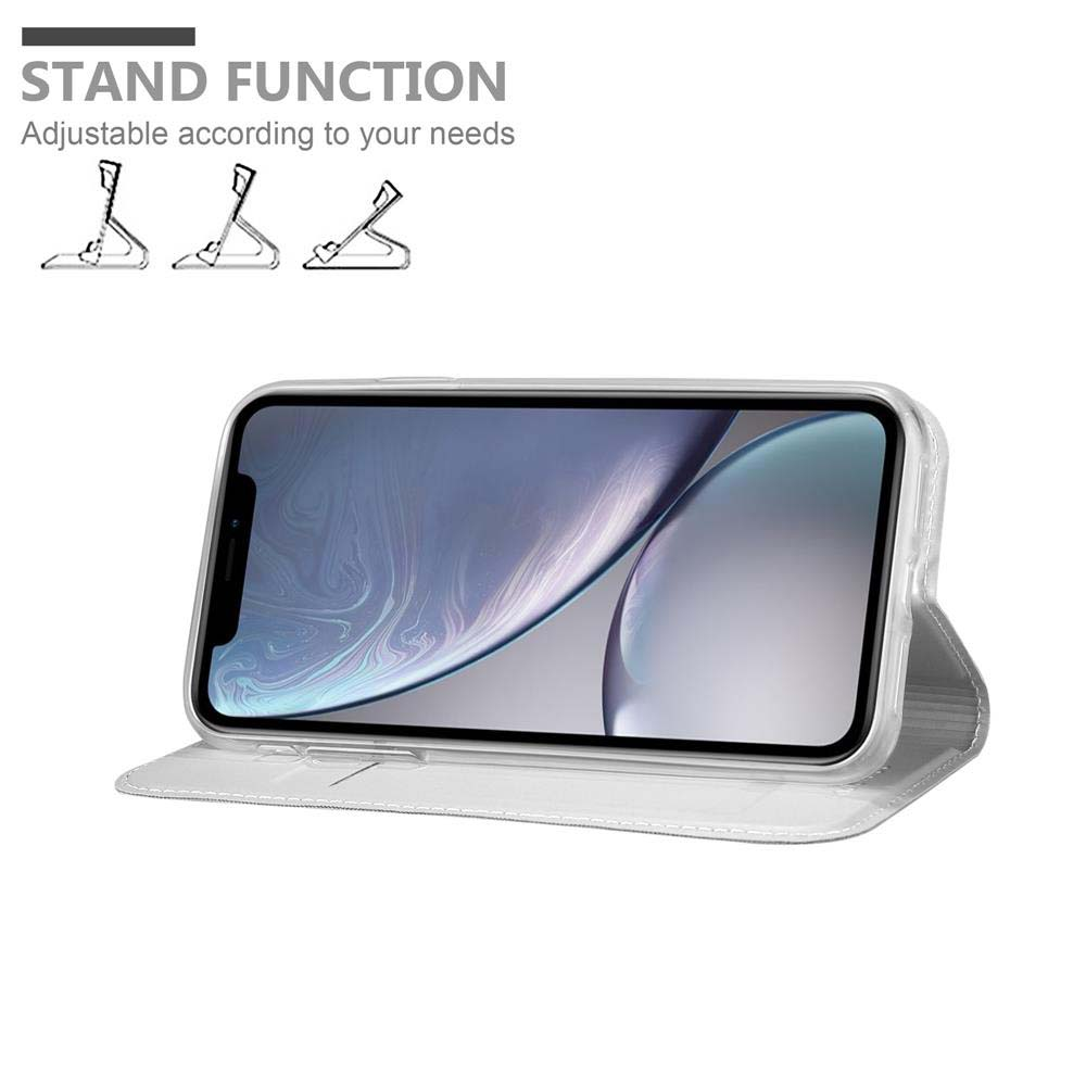 Un telefono in una custodia in pelle bianca, configurato come supporto. Sovrapposizione di testo: funzione supporto.