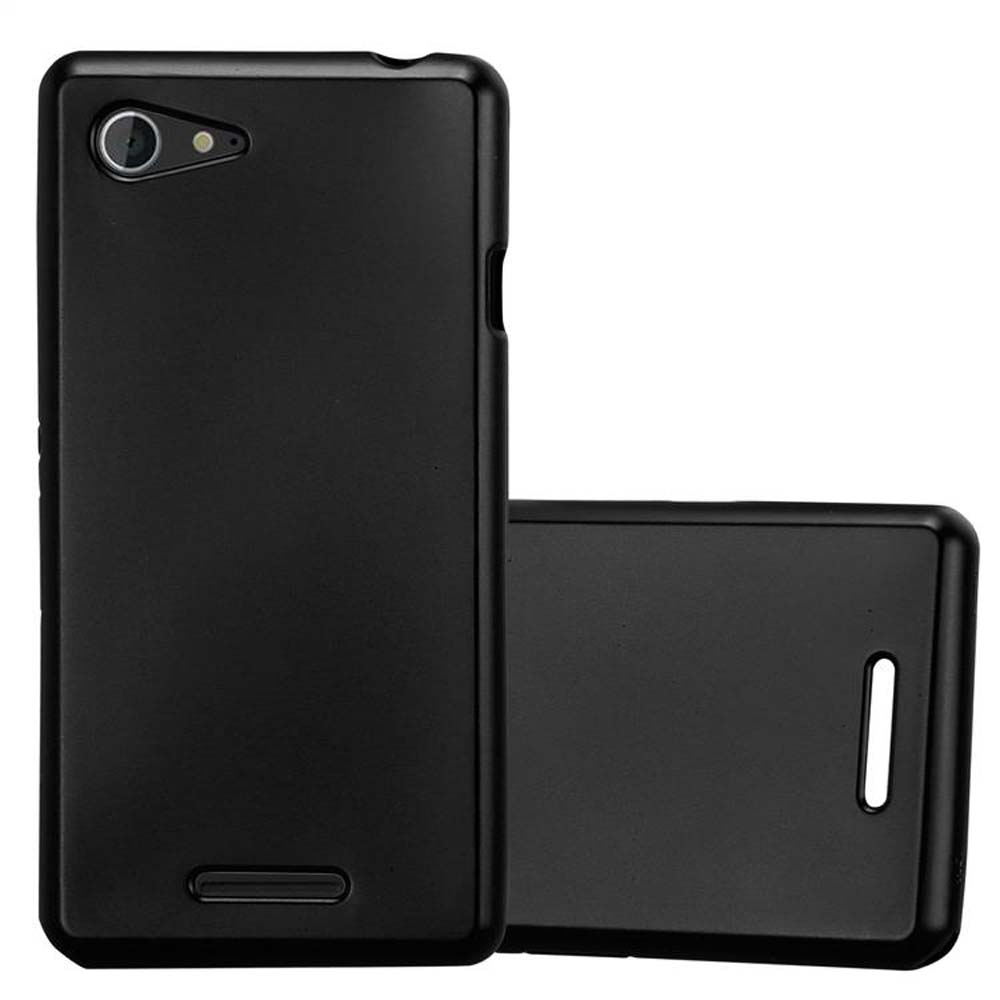 Dos fundas negras para teléfono. Una vertical, la otra horizontal. Ambas tienen orificios para cámara y altavoz.