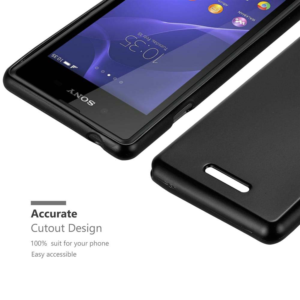 Teléfono en una funda negra. El texto de abajo dice: Diseño de recorte preciso.