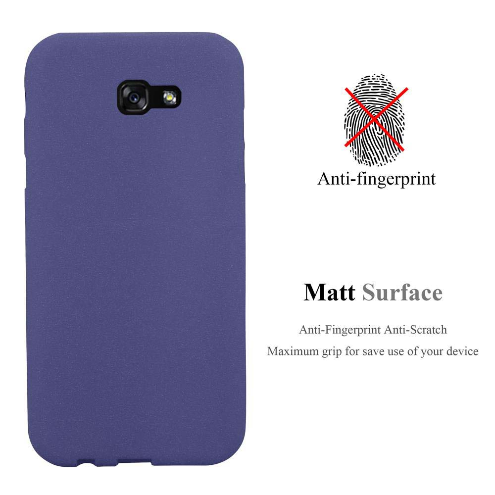 Funda de teléfono púrpura con superficie antihuellas y mate. La funda se muestra desde la parte trasera.