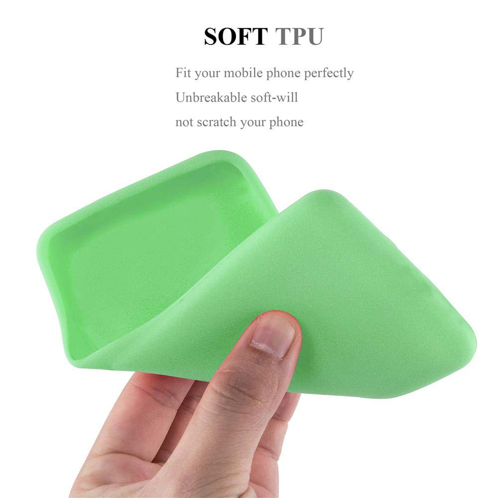Custodia per telefono verde e il testo SOFT TPU. La custodia è flessibile e infrangibile e non graffierà il tuo telefono.