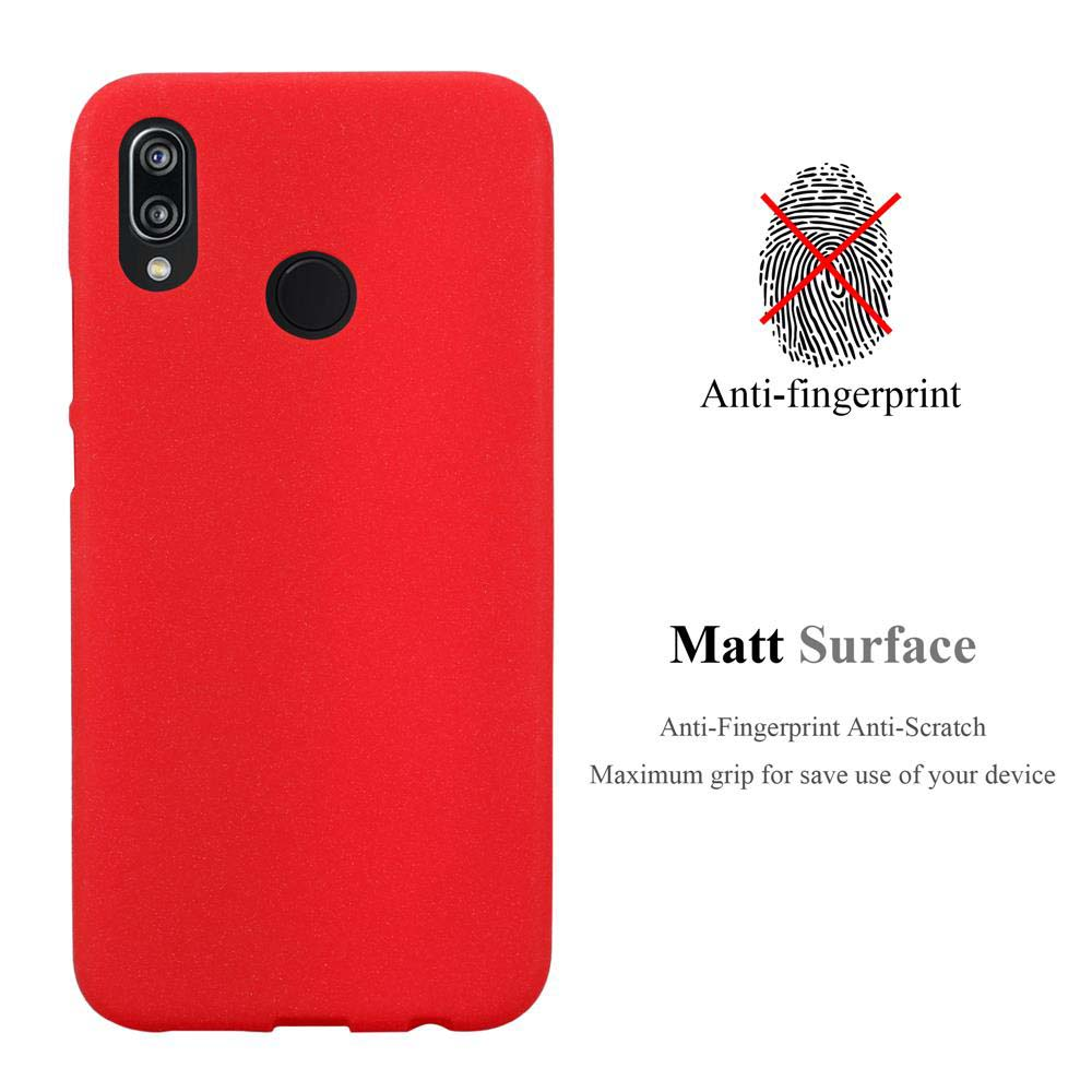 Custodia per telefono rossa. Il testo sopra dice: Anti-impronte e superficie opaca.