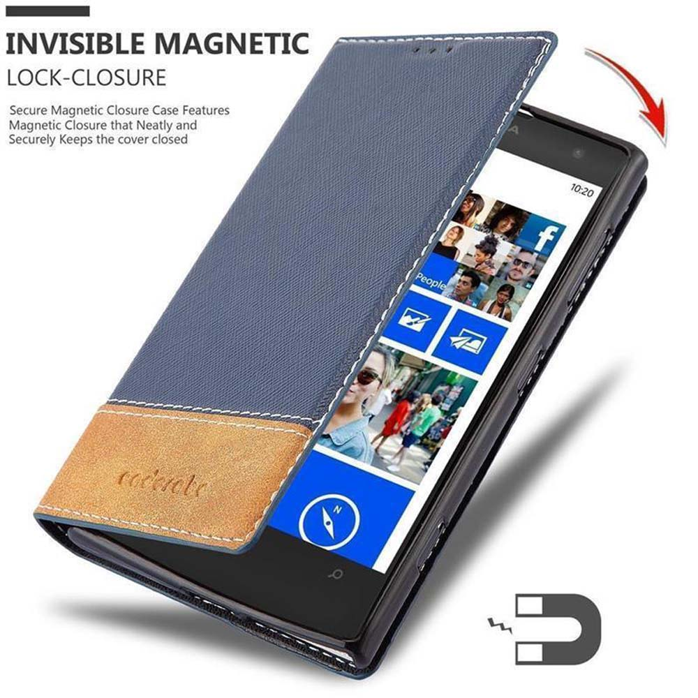 Una custodia per telefono, aperta, che mostra lo schermo del telefono. Testo: Chiusura magnetica invisibile.