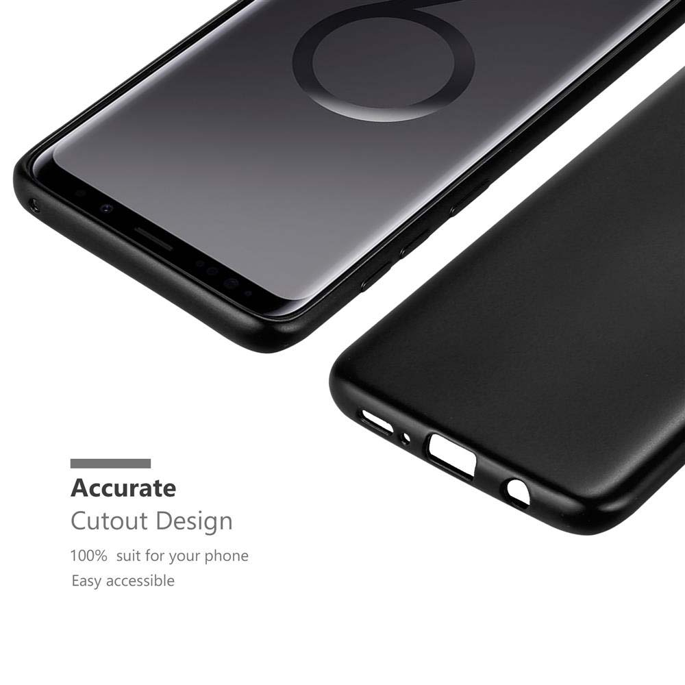 Schwarze Handyhülle mit Telefon, das das Ausschnittdesign zeigt. Das Telefon hat einen schwarzen Bildschirm.