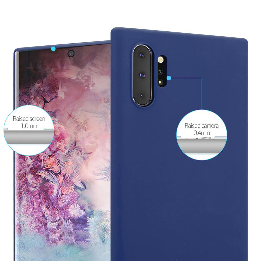 Custodia blu per telefono con un telefono Samsung, con schermo e fotocamera rialzati.