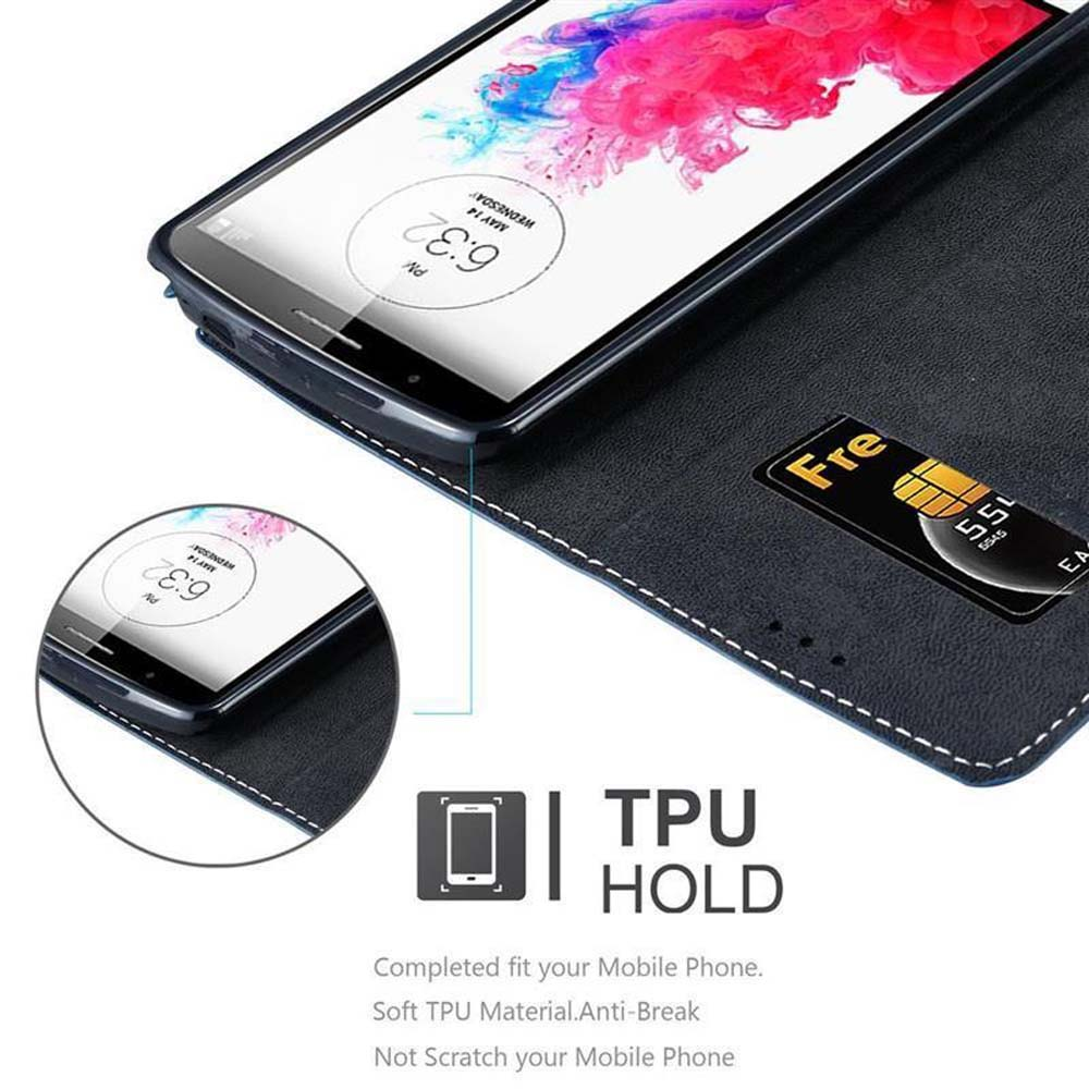 Teléfono en funda negra con tarjeta. Funda abierta. Gráfico TPU HOLD.