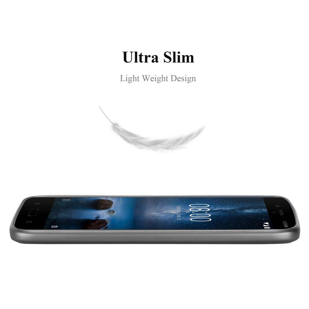 Ein schwarzes Telefon liegt auf einer weißen Oberfläche. Oben steht Ultra Slim, Light Weight Design. Eine Feder schwebt.