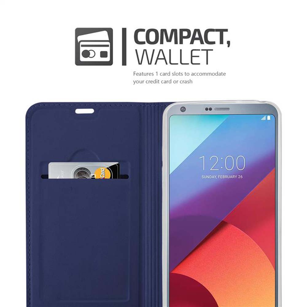 Custodia blu per telefono, design a portafoglio compatto, con una carta.