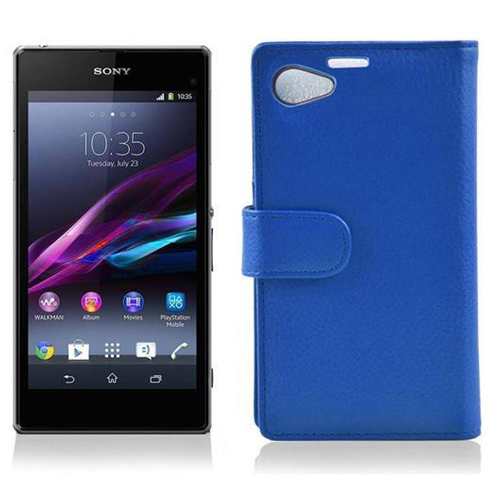 Un teléfono con una funda azul junto a un teléfono que muestra una pantalla, estilo cartera.