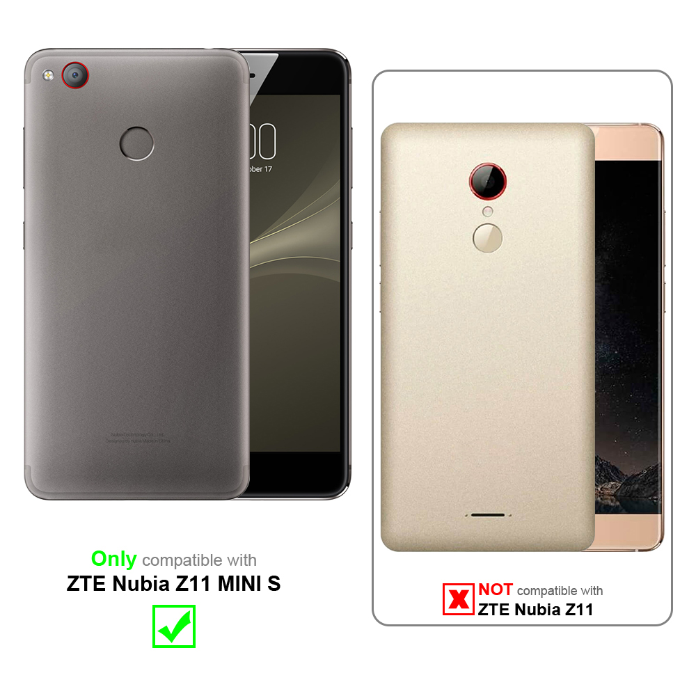 Zwei Telefone, eines in grauem Case, eines in goldenem Case. Text: kompatibel mit ZTE Nubia.