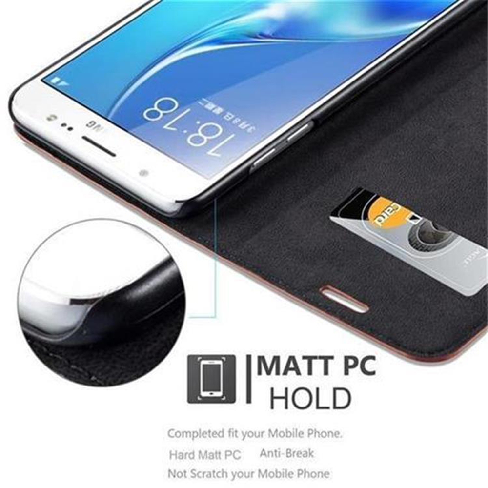Una custodia per telefono con uno slot per schede è mostrata aperta, con un telefono e una scheda all'interno.