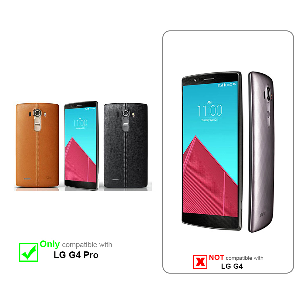 Tres teléfonos LG G4 Pro y un LG G4, con una marca de verificación de compatibilidad y una X.