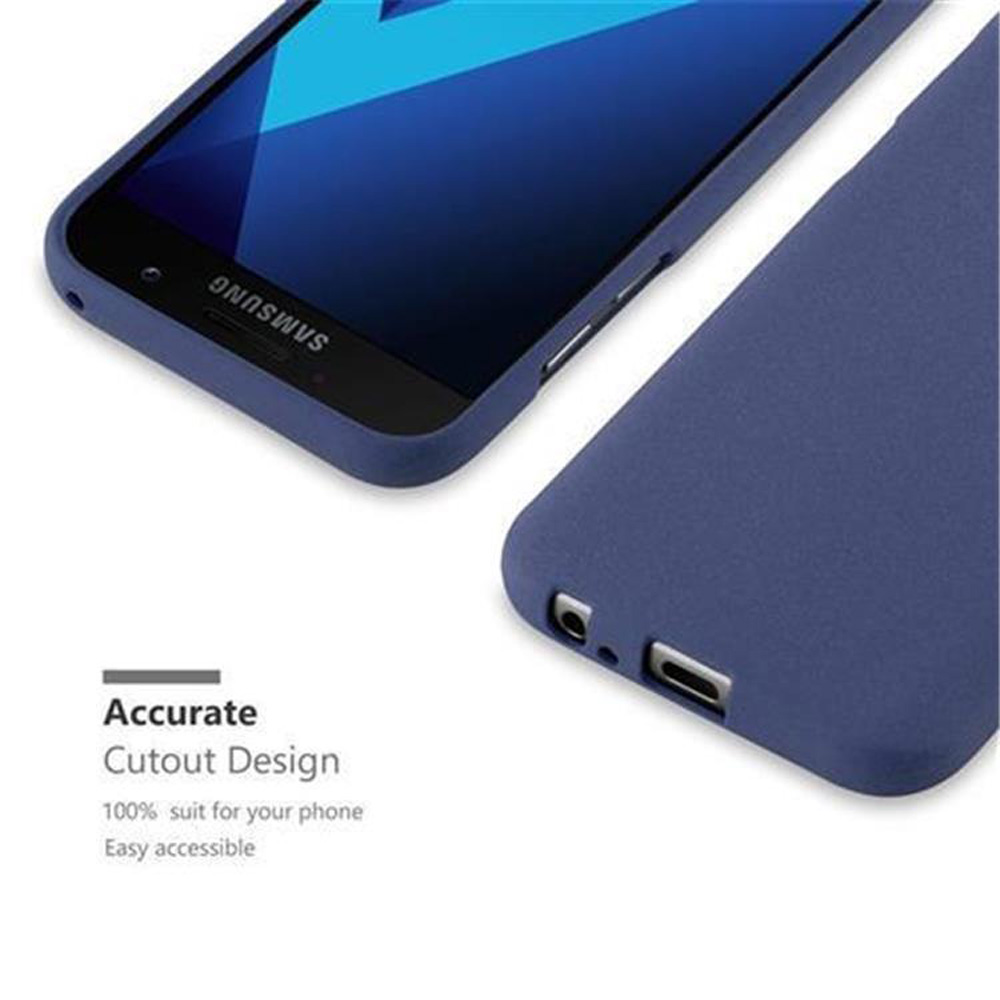 Custodia blu per telefono su sfondo bianco, design accurato per il telefono, primo piano.