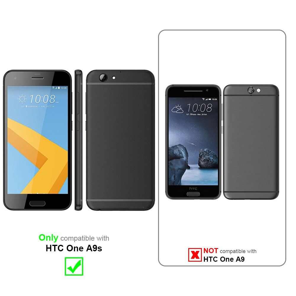 Due telefoni, uno a sinistra compatibile con l'HTC One A9s, e uno a destra che non lo è.