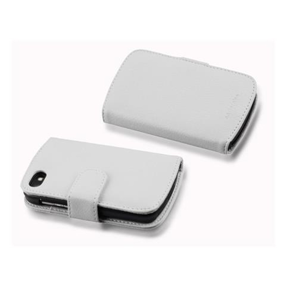 Dos fundas blancas para teléfono. Una está abierta y la otra cerrada.