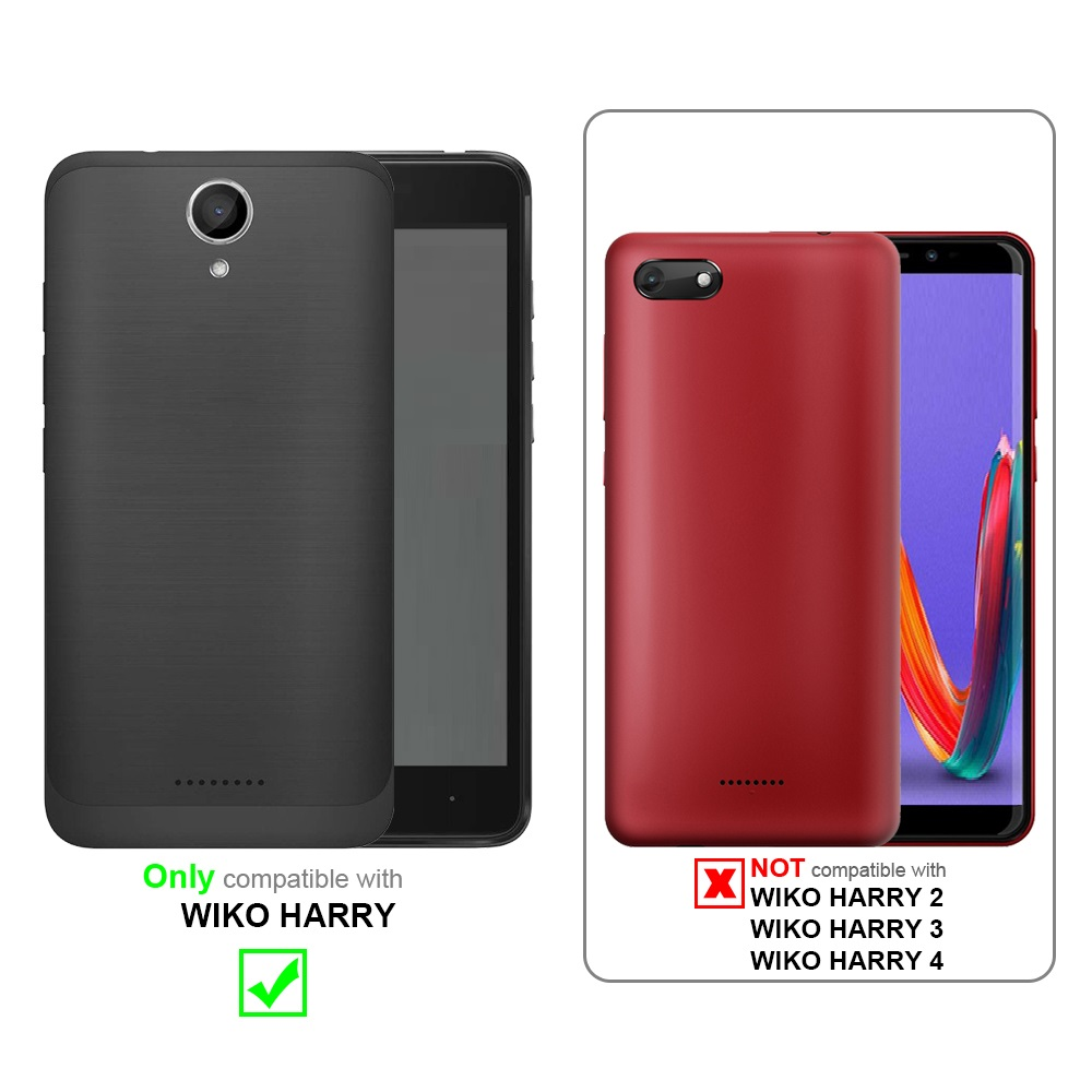 Telefono e custodia. La custodia è disponibile in nero e rosso. La custodia è compatibile con Wiko Harry.