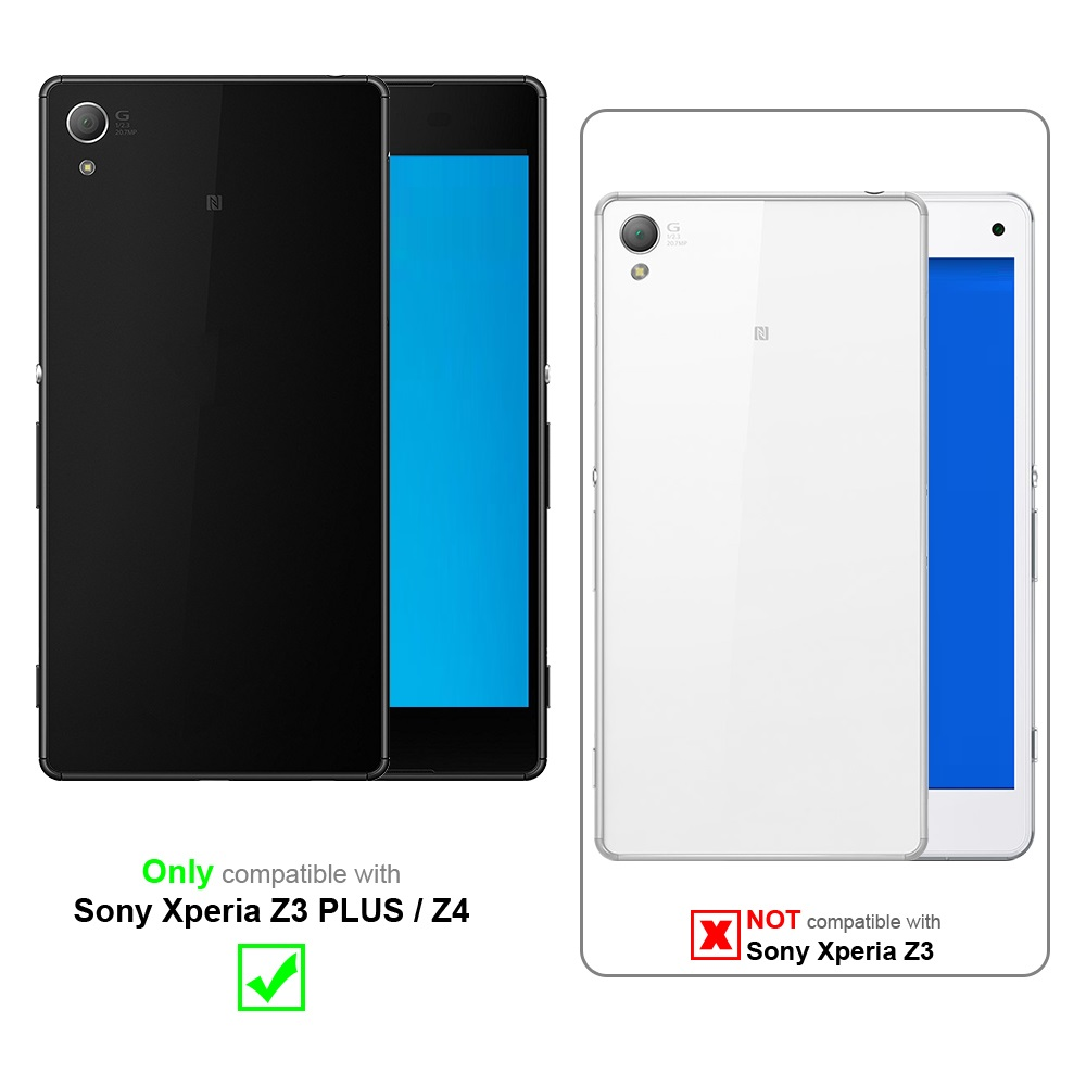 Due telefoni, nero e bianco, e un grafico che mostra la compatibilità. Compatibile solo con modelli Sony specifici.