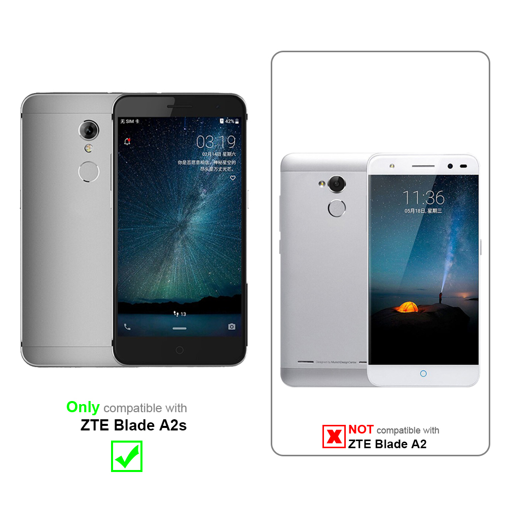 Due telefoni e custodie, con informazioni di compatibilità per ZTE Blade A2s.