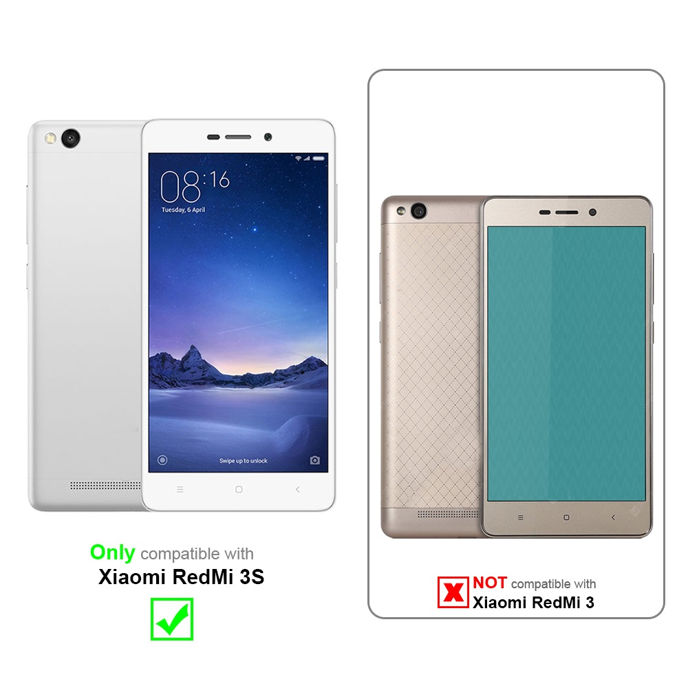 Zwei Handys. Ein weißes und ein goldenes, mit Text: 'Nur kompatibel mit Xiaomi Redmi 3S'.