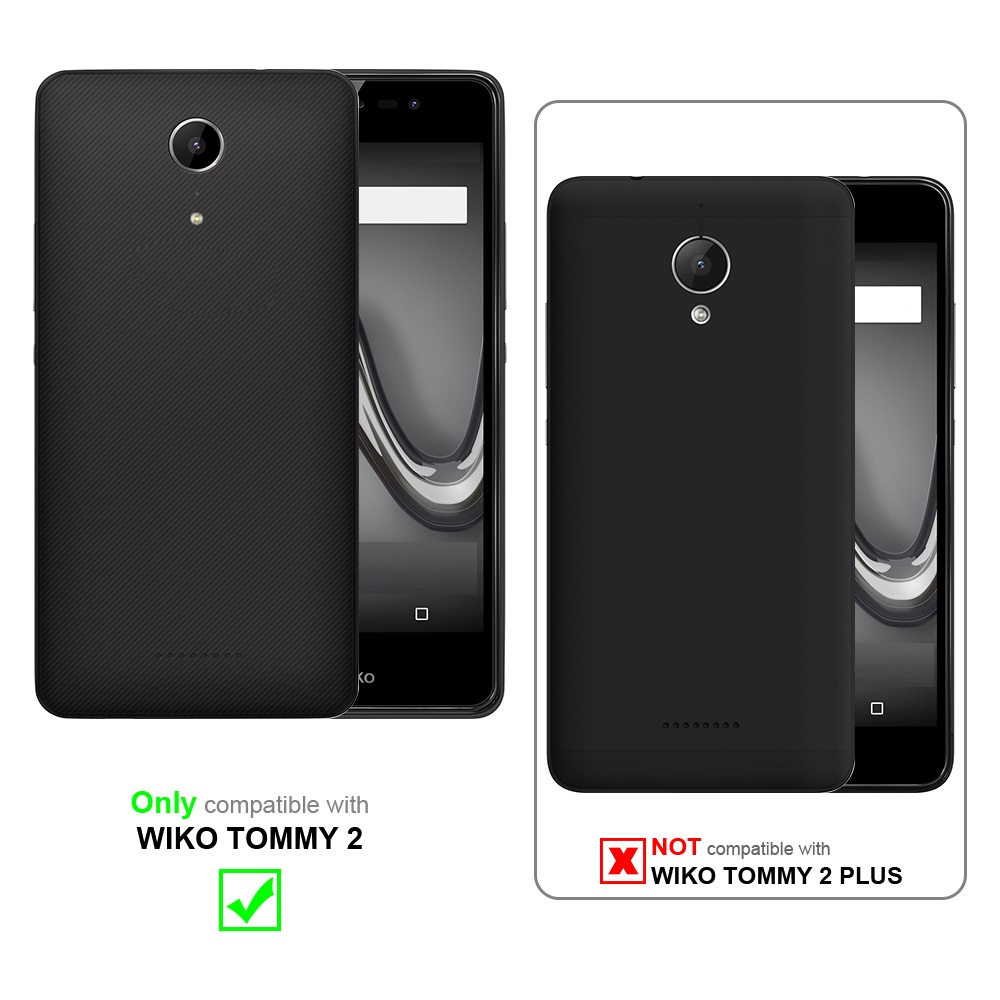 Zwei Telefone, eines mit Hülle, zeigen Kompatibilität mit einem Wiko-Modell.