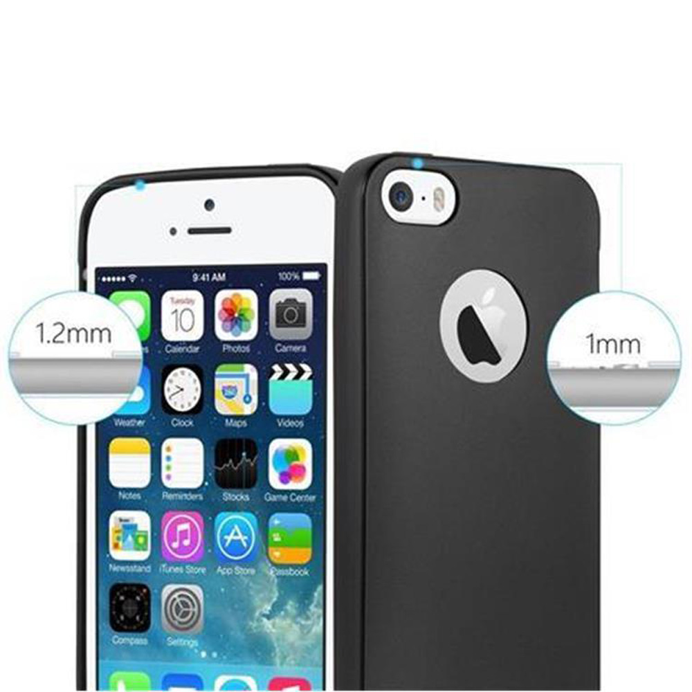 iPhone nero con schermo acceso, mostra app. Retro nero con fotocamera e logo Apple.