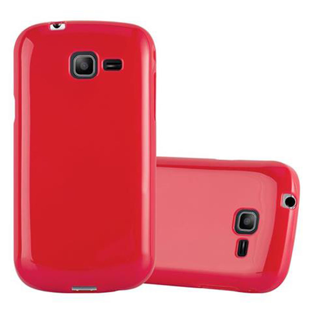 Coques de téléphone rouges. L'une est sur le dos, l'autre debout. Les deux ont des découpes pour l'appareil photo.
