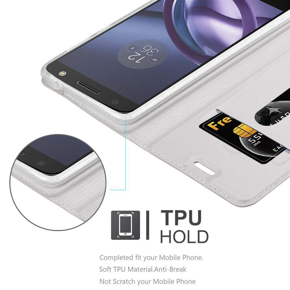 Telefono in custodia aperta con carta di credito. Testo: Supporto in TPU. Adattamento completo per il tuo cellulare. Materiale TPU morbido, anti-rottura.