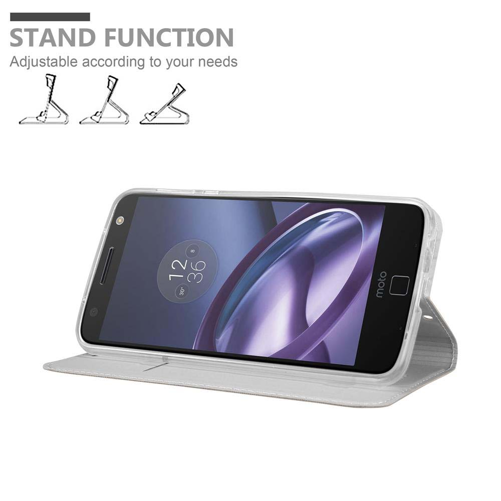Telefono in custodia con funzione stand mostrata.