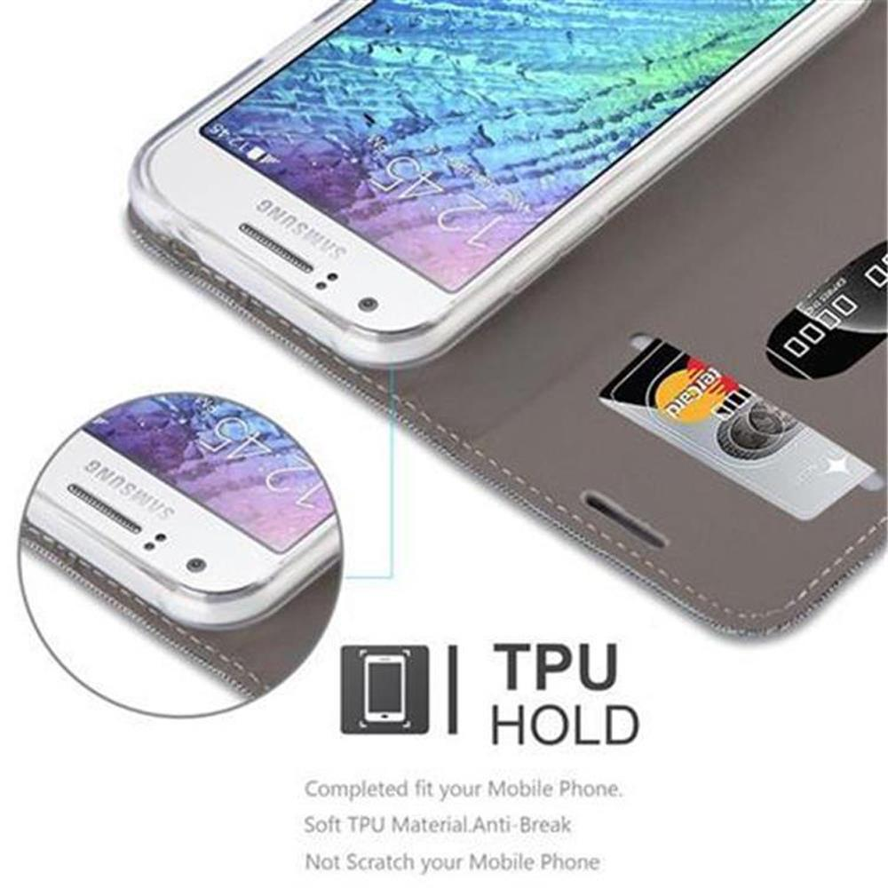 Ein Telefon in einem grauen Gehäuse mit Kreditkartenfächern. TPU-Halterungsbeschreibung.