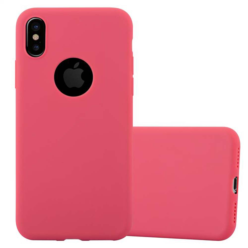 Rosa Handyhülle mit Telefon. Das Apple-Logo ist auf der Hülle sichtbar.