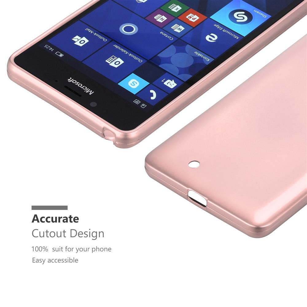 Un telefono e una custodia color oro rosa. La custodia ha un design ritagliato per le funzioni del telefono.