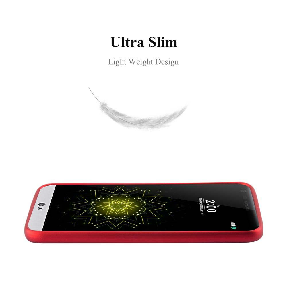 Ein rotes Telefon mit weißem Rand, eine Feder darüber, auf weißem Untergrund.