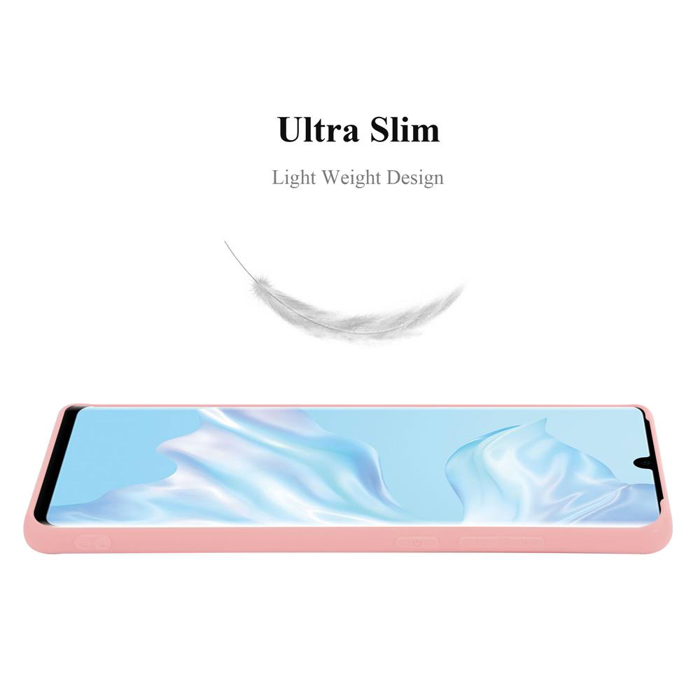 Rosa Handyhülle mit ultradünnem, leichtem Design. Federgrafik. Telefonbildschirm sichtbar.