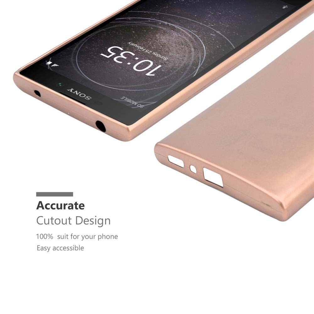 Ein Telefon mit goldener Hülle, das seinen Bildschirm und Aussparungen für ein gutes Design zeigt.