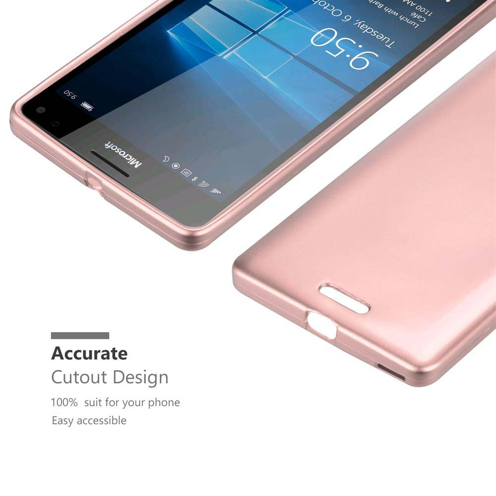 Un telefono e la sua custodia. Il telefono è rosa e la custodia ha un colore coordinato. Lo sfondo è bianco.