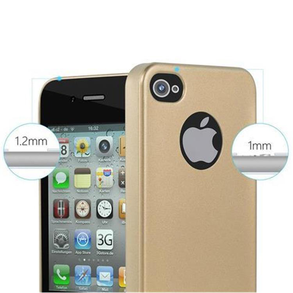 Ein Telefon in einer goldenen Hülle, das den Bildschirm zeigt, mit Messungen.