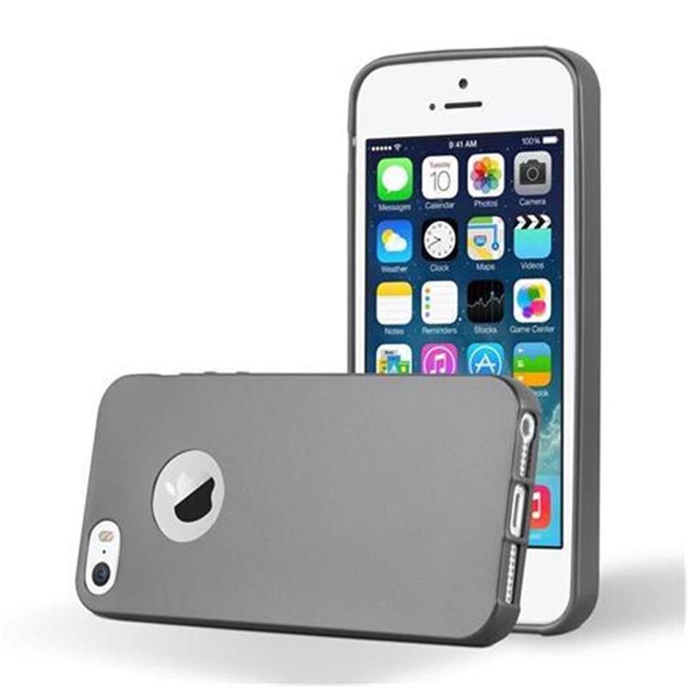 Due telefoni, uno con cover grigia. Il telefono mostra icone di app. L'altro è una cover grigia.