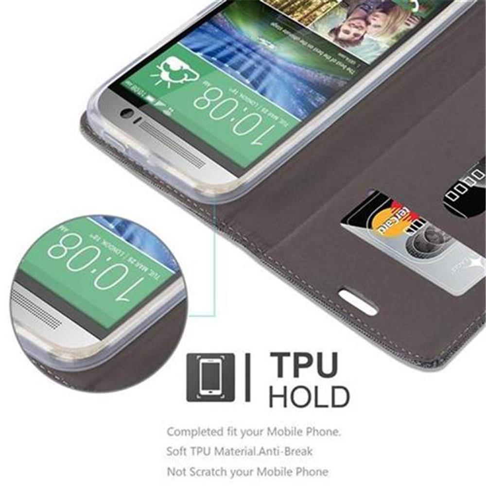 Graue Handyhülle mit Telefon, das Zeit anzeigt. TPU-Haltelasche darunter.