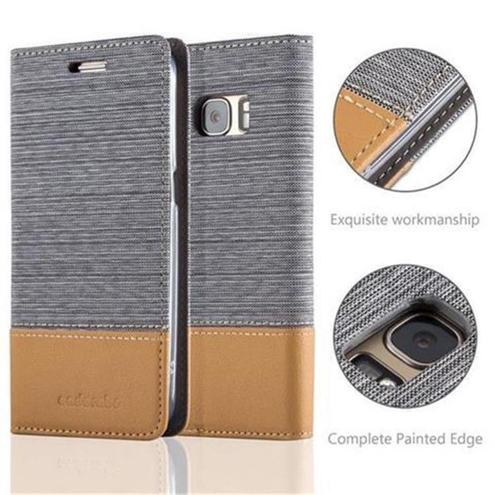 Custodia per telefono grigia con fondo marrone. Dettagli: lavorazione squisita, bordo verniciato completo.