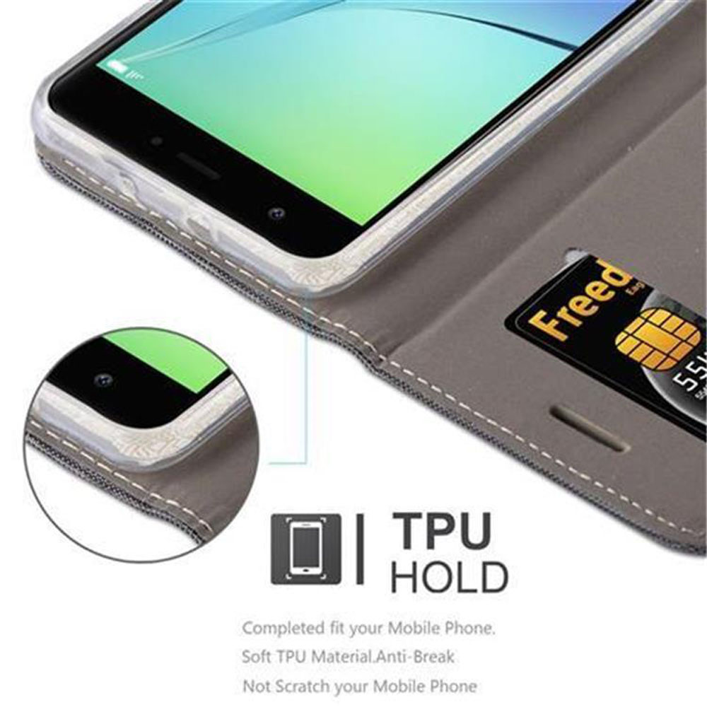 Telefono in custodia a portafoglio grigia con fessura per carte. TPU.